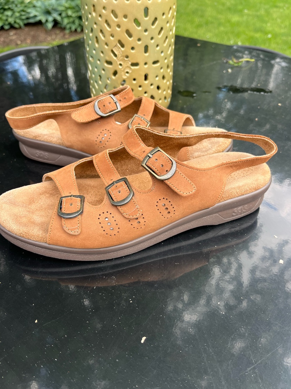 SAS Trio II Tripad Comfort Triple-Buckle Slingback Sandals in Tan Brown size 10